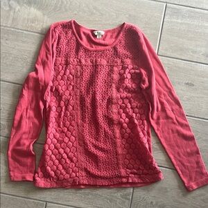 Lucky Brand Long Sleeve Lace/waffle Top